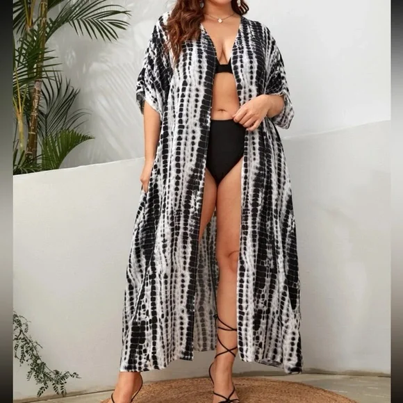 Boho Plus Size Tie Dye Ombre Print Kimono Cover Up Cardi - Picture 1 of 6